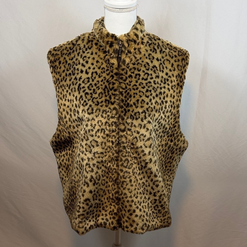 Chic Leopard Print Faux Fur Vest Size XL